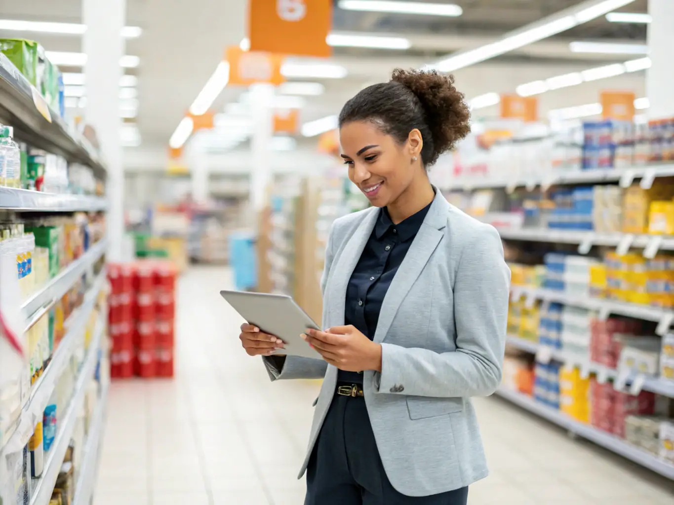 A detailed AI-powered report being analyzed by a retail manager, showcasing real-time insights into inventory and customer behavior.